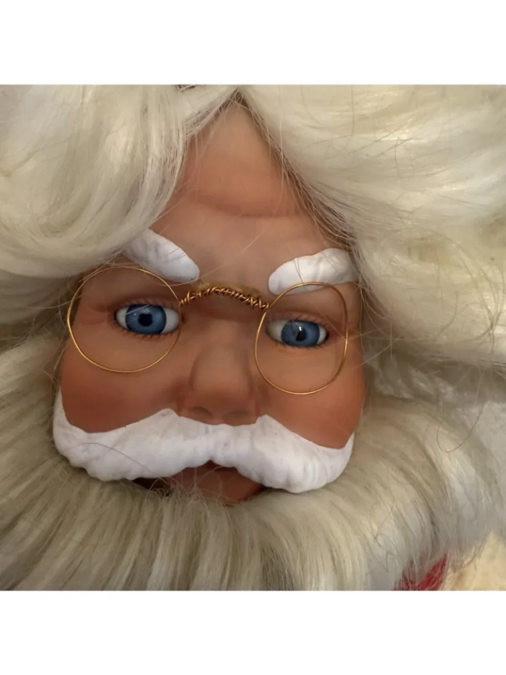 Vintage Santa Claus Christmas Doll Red Felt Outfit White Beard Wire Rim Glasses